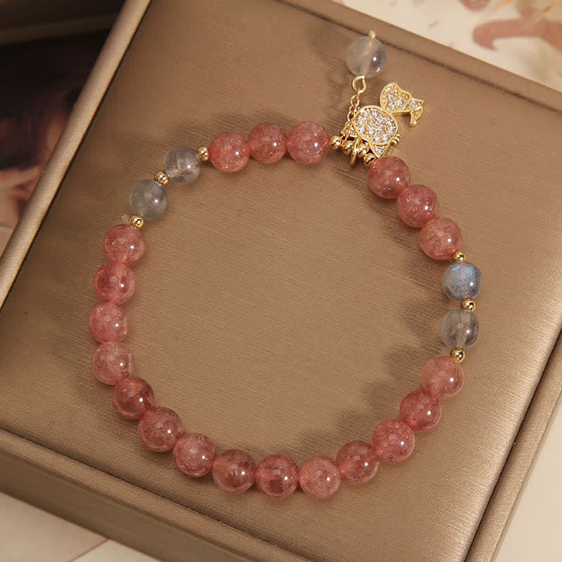 Buddha Stones Bracelet d'amour avec breloque chat en quartz fraise et pierre de lune - image 3
