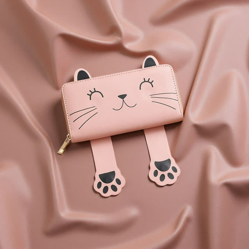 Buddha Stones Sac à main long zippé en cuir PU avec motif chaton mignon - image 1