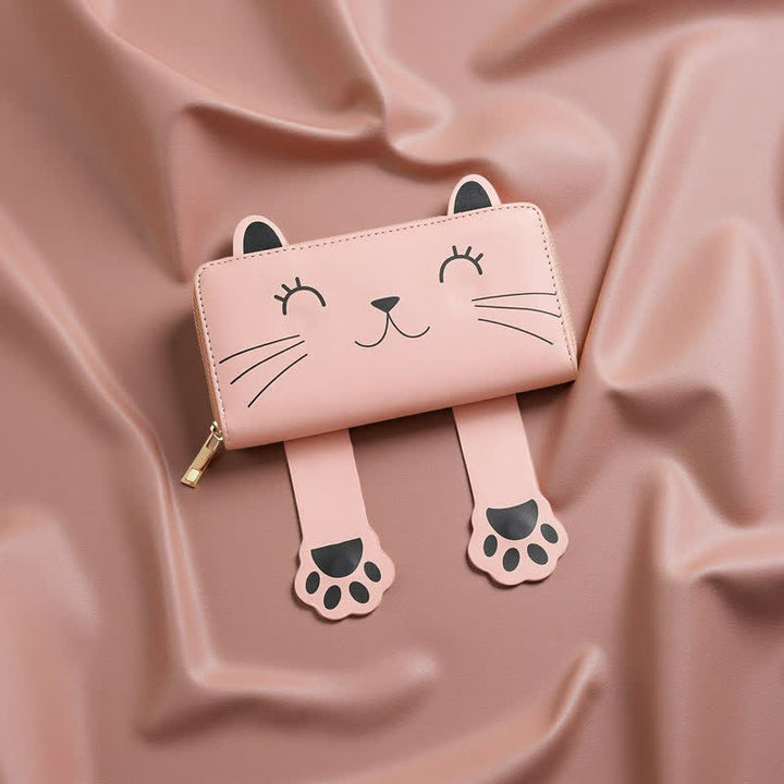 Buddha Stones Sac à main long zippé en cuir PU avec motif chaton mignon - image 1