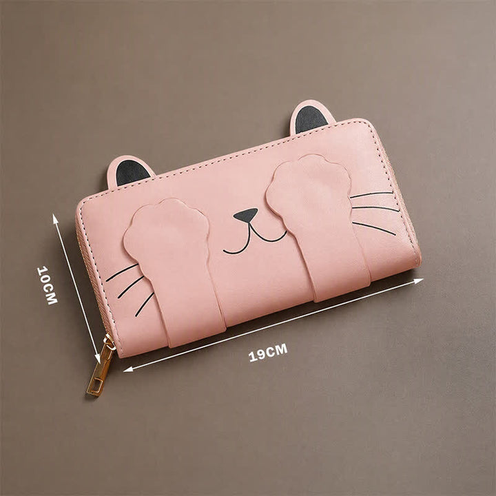 Buddha Stones Sac à main long zippé en cuir PU avec motif chaton mignon - image 4