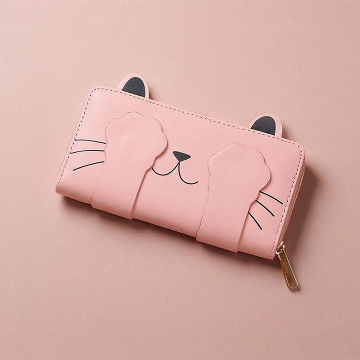Buddha Stones Sac à main long zippé en cuir PU avec motif chaton mignon - image 5