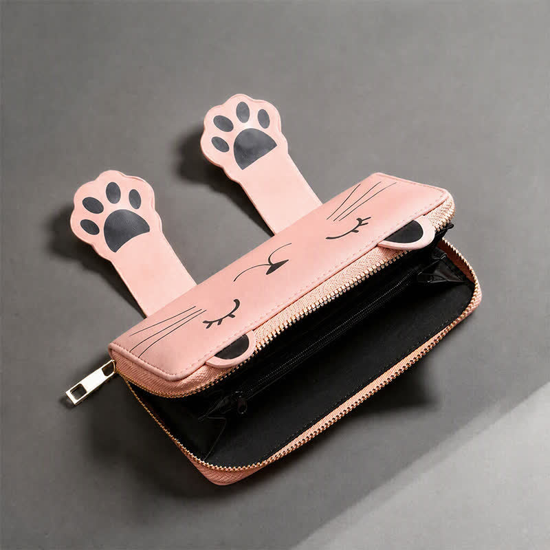 Buddha Stones Sac à main long zippé en cuir PU avec motif chaton mignon - image 2