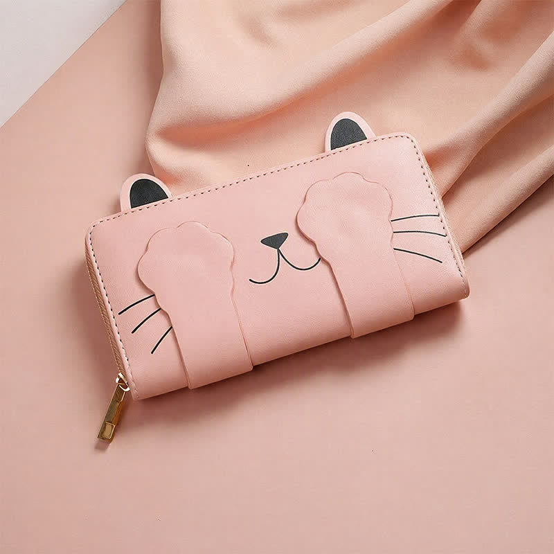 Buddha Stones Sac à main long zippé en cuir PU avec motif chaton mignon - Rose (Environ 19 cm × 2 cm × 10 cm) - image 0