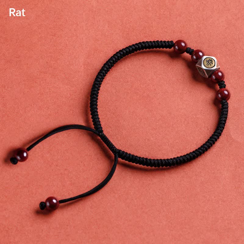 Bracelet en argent sterling 925 et cinabre, symbole du zodiaque chinois, Buddha Stones et symbole de calme. - Rat - Noir (Tour de poignet 14-18 cm) - image 6