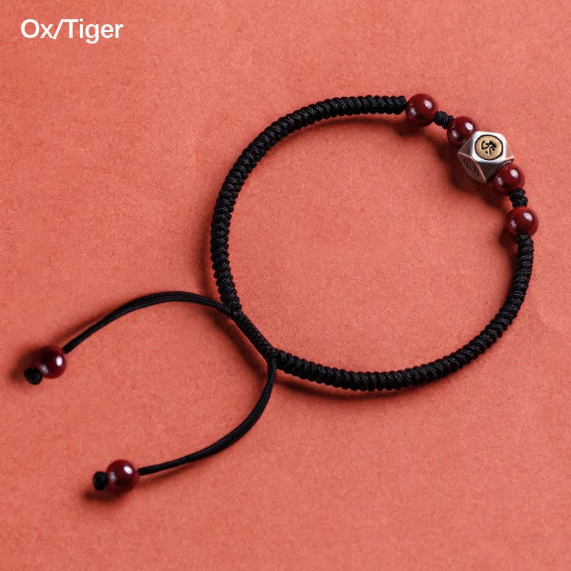 Bracelet en argent sterling 925 et cinabre, symbole du zodiaque chinois, Buddha Stones et symbole de calme. - Bœuf/Tigre - Noir (Tour de poignet 14-18 cm) - image 12