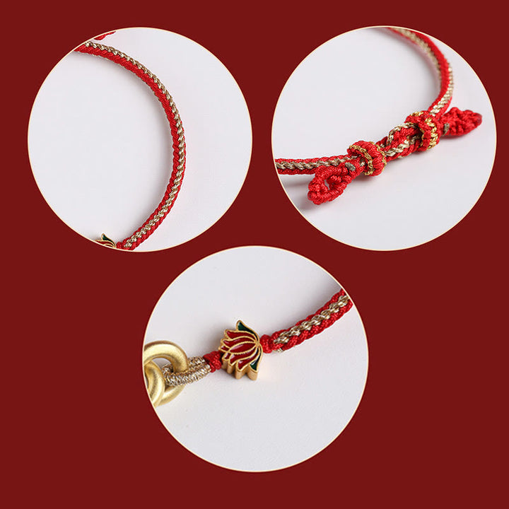 Bracelet de bon augure Lotus à double boucle de paix en argent sterling 925 Buddha Stones
