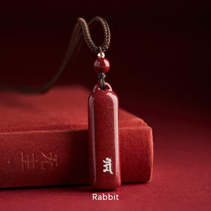 Buddha Stones, Zodiaque chinois, Cinabre, Amulette de protection, Collier avec pendentif en cordon, Collier en cordon, Pendentif, Amulette de protection en cinabre, Collier avec pierre de Bouddha, Zodiaque chinois - Brun - Lapin - image 11