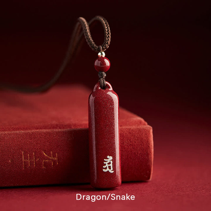 Buddha Stones, Zodiaque chinois, Cinabre, Amulette de protection, Collier avec pendentif en cordon, Collier en cordon, Pendentif, Amulette de protection en cinabre, Collier avec pierre de Bouddha, Zodiaque chinois - Brun - Dragon/Serpent - image 12