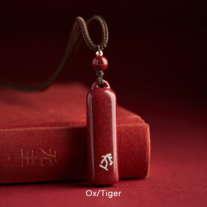 Buddha Stones, Zodiaque chinois, Cinabre, Amulette de protection, Collier avec pendentif en cordon, Collier en cordon, Pendentif, Amulette de protection en cinabre, Collier avec pierre de Bouddha, Zodiaque chinois - Brun - Bœuf/Tigre - image 10