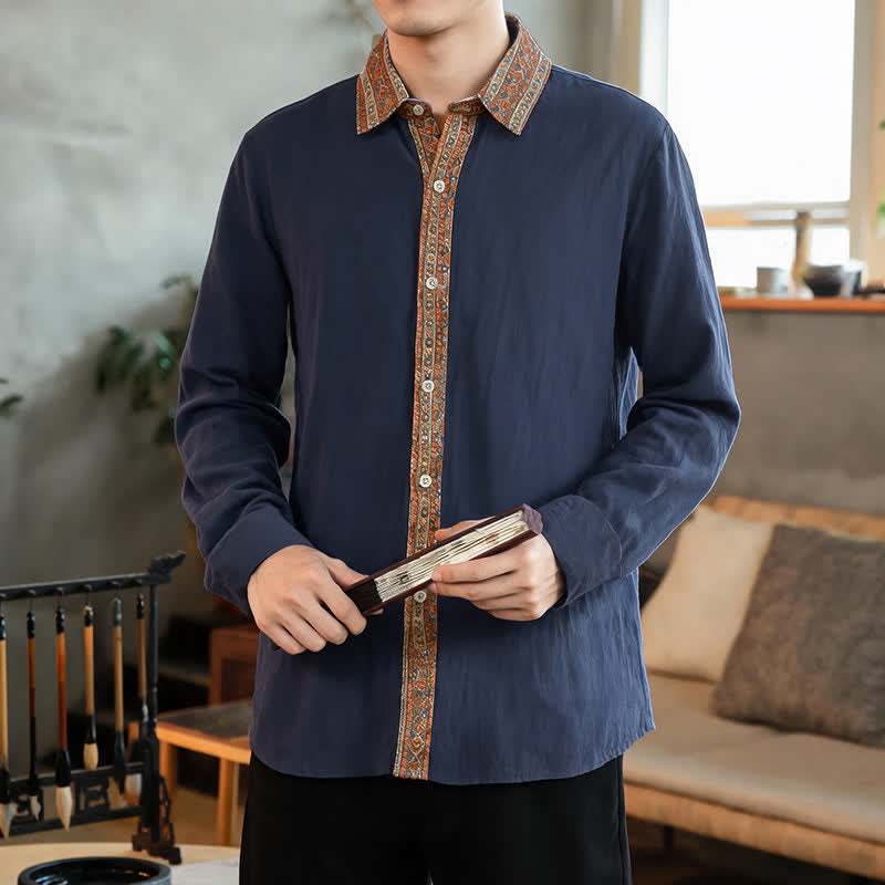 Buddha Stones Chemises à manches longues pour hommes, style vintage décontracté, à boutons et à motifs géométriques, pour le printemps et l'automne - image 1