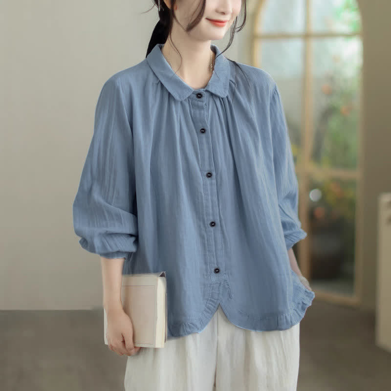 Buddha Stones Chemises à manches longues unies minimalistes et simples pour femmes, printemps-automne - Bleu acier clair - US12, UK/AU16, EU44 (2XL) - image 0