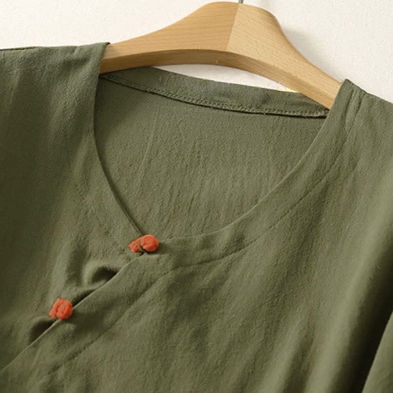 Buddha Stones Chemises à manches longues pour femmes, style Tang minimaliste, couleur unie, avec poche plaquée, collection printemps-automne. - image 1