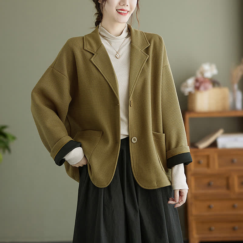 Buddha Stones Veste d'automne vintage simple à boutons pour femme, unie, avec poches - Kaki foncé - US8-10, UK/AU12-14, EU40-42 (XL) - image 0
