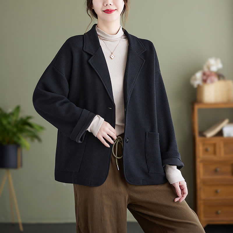 Buddha Stones Veste d'automne vintage simple à boutons pour femme, unie, avec poches - image 11