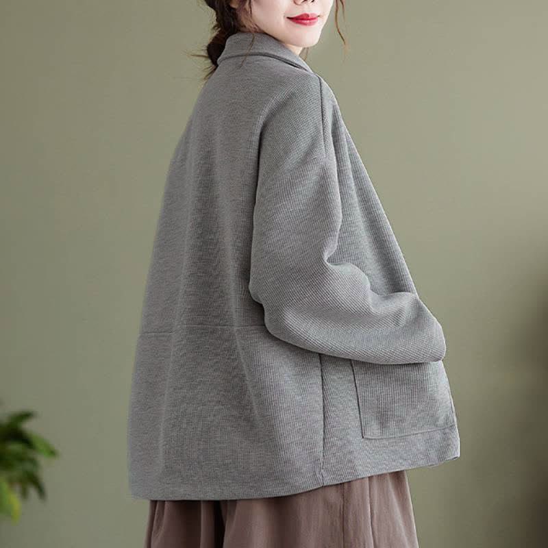 Buddha Stones Veste d'automne vintage simple à boutons pour femme, unie, avec poches - image 15