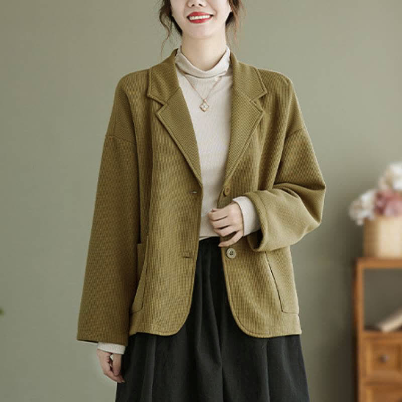 Buddha Stones Veste d'automne vintage simple à boutons pour femme, unie, avec poches - image 6
