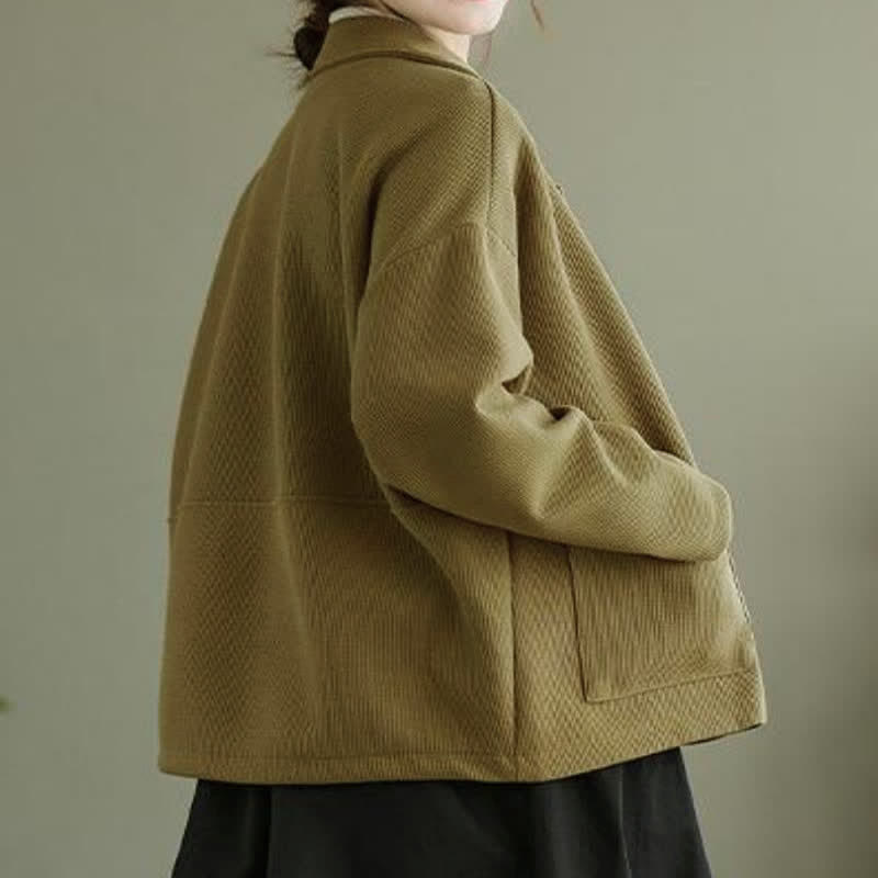 Buddha Stones Veste d'automne vintage simple à boutons pour femme, unie, avec poches - image 4