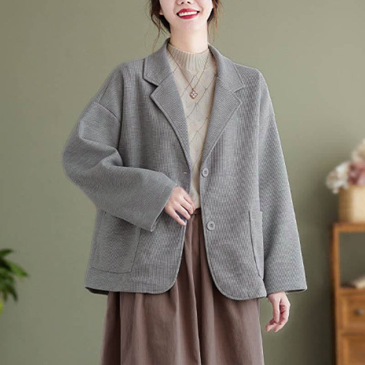 Buddha Stones Veste d'automne vintage simple à boutons pour femme, unie, avec poches - image 14