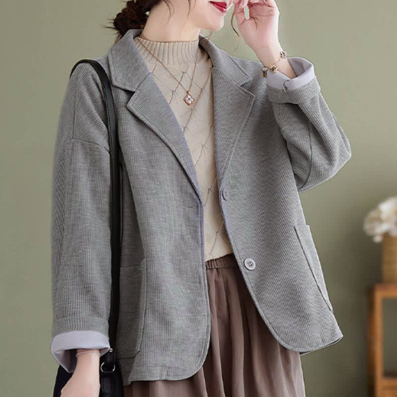 Buddha Stones Veste d'automne vintage simple à boutons pour femme, unie, avec poches - image 13