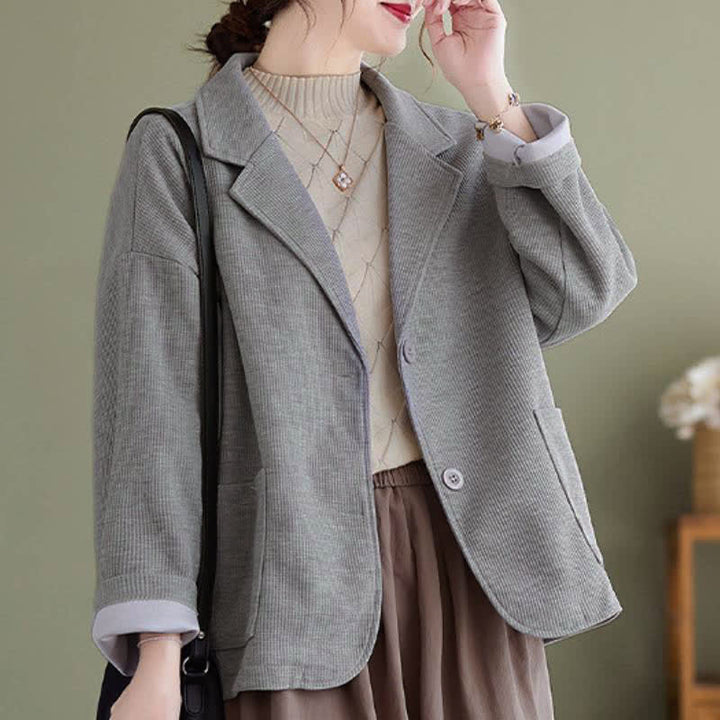 Buddha Stones Veste d'automne vintage simple à boutons pour femme, unie, avec poches - image 13