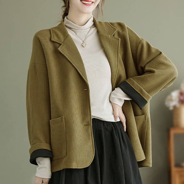 Buddha Stones Veste d'automne vintage simple à boutons pour femme, unie, avec poches - image 3