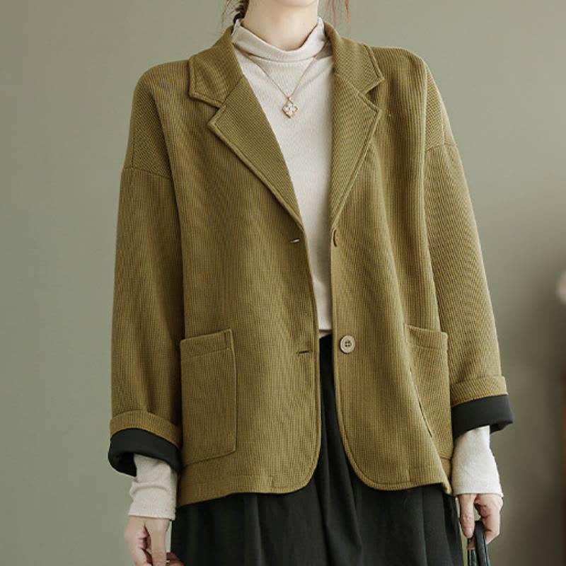 Buddha Stones Veste d'automne vintage simple à boutons pour femme, unie, avec poches - image 2