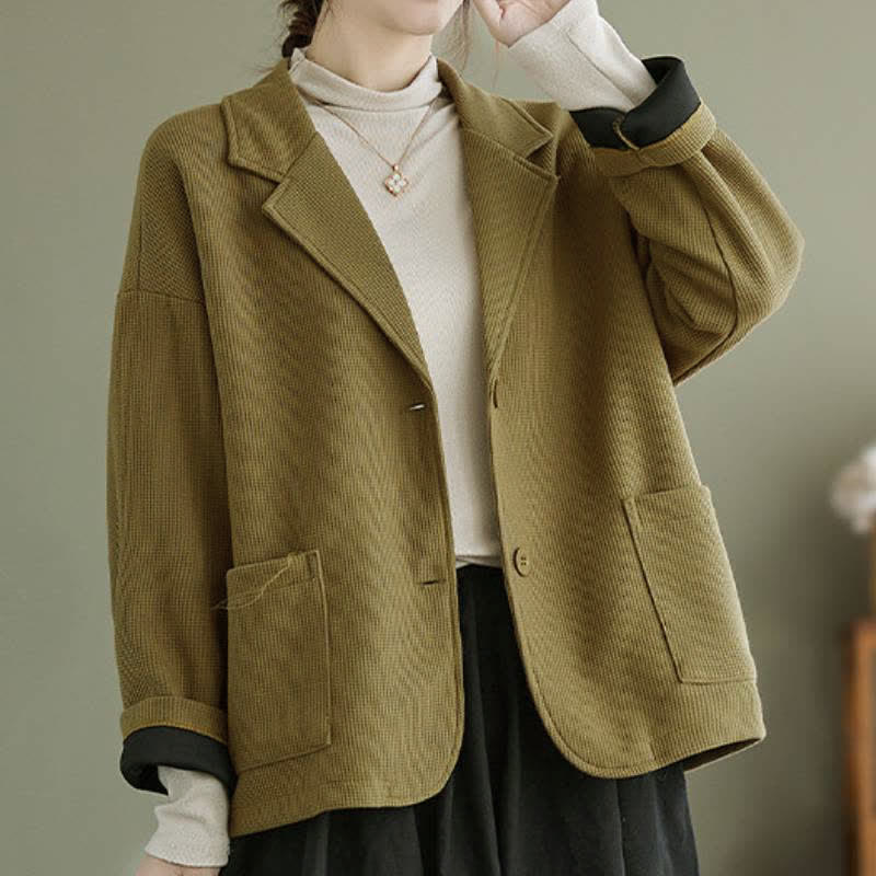 Buddha Stones Veste d'automne vintage simple à boutons pour femme, unie, avec poches - image 1