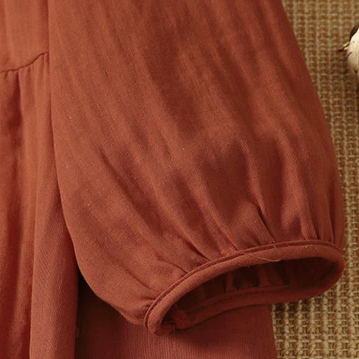 Buddha Stones Robe longue bohème vintage d'automne, unie, col en V, manches longues et poches - image 5