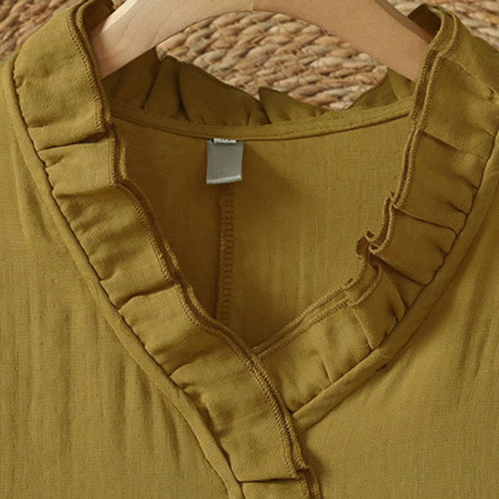 Buddha Stones Robe longue bohème vintage d'automne, unie, col en V, manches longues et poches - image 9