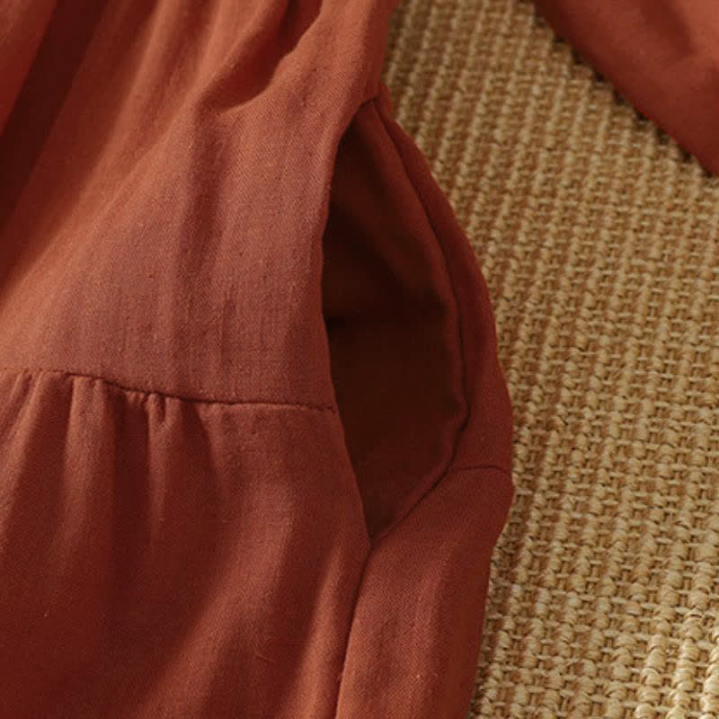 Buddha Stones Robe longue bohème vintage d'automne, unie, col en V, manches longues et poches - image 4