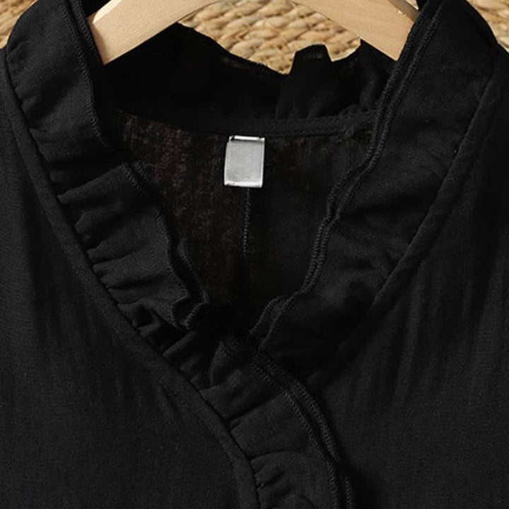 Buddha Stones Robe longue bohème vintage d'automne, unie, col en V, manches longues et poches - image 12