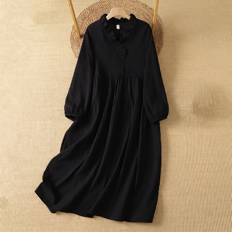 Buddha Stones Robe longue bohème vintage d'automne, unie, col en V, manches longues et poches - Noir - US14, UK/AU18, EU46 (2XL) - image 11