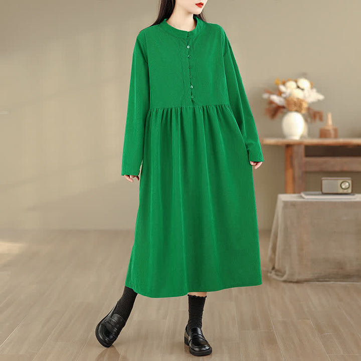 Buddha Stones Robe d'automne minimaliste décontractée à manches longues, col rond et poches, boutonnée - Vert mer moyen - US8-10, UK/AU12-14, EU40-42 (XL) - image 6