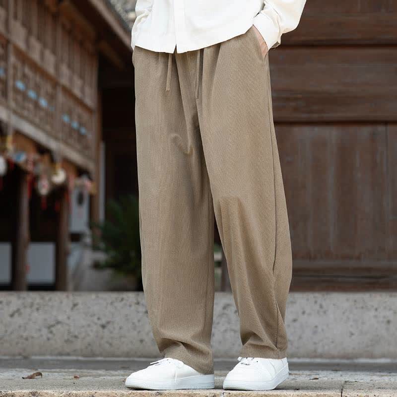 Buddha Stones Pantalon homme décontracté automne-hiver minimaliste à cordon de serrage, coupe fuselée, avec poches, en velours côtelé. - image 1