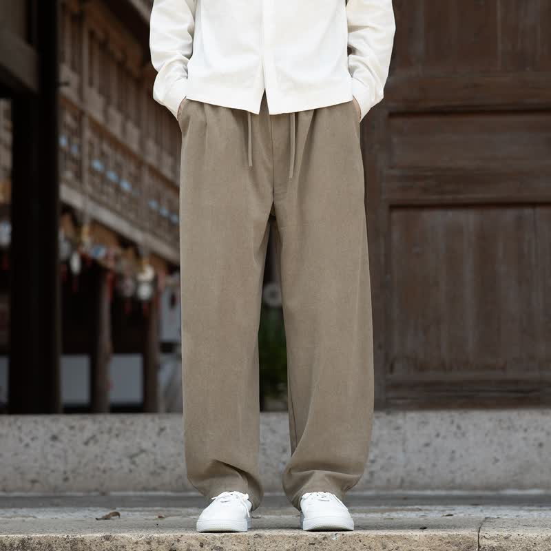 Buddha Stones Pantalon homme décontracté automne-hiver minimaliste à cordon de serrage, coupe fuselée, avec poches, en velours côtelé. - BurlyWood - US/UK/AU48, EU58 (5XL) - image 0