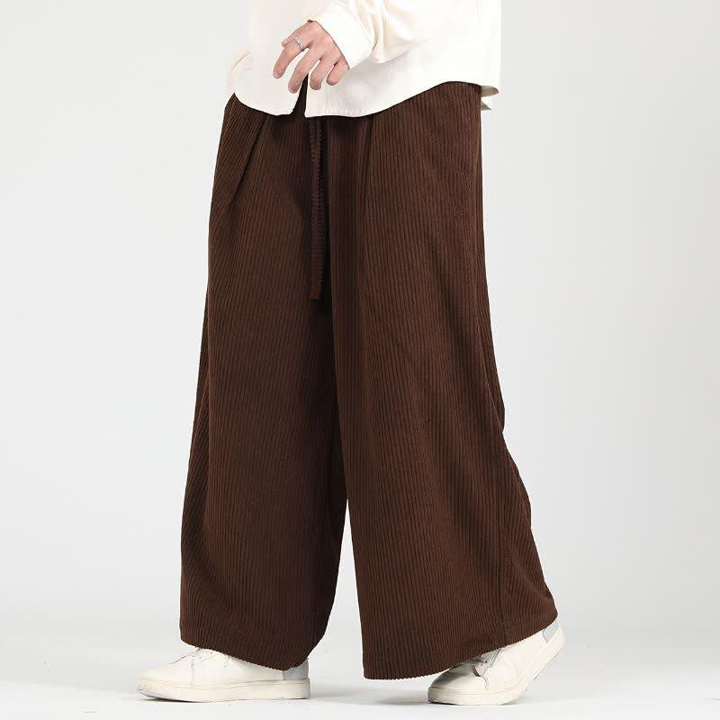 Buddha Stones Pantalon court en velours côtelé uni, coupe décontractée automne-hiver, style vintage, avec cordon de serrage et poches. - SaddleBrown - US/UK/AU48, EU58 (5XL) - image 0