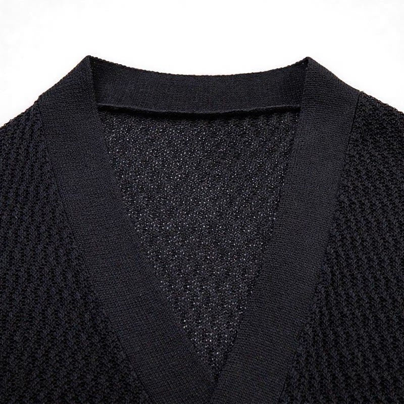 Buddha Stones Kimono homme uni à lacets et col en V, style décontracté printanier - image 2