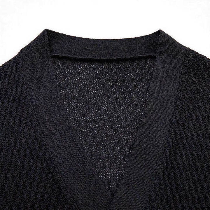 Buddha Stones Kimono homme uni à lacets et col en V, style décontracté printanier - image 2