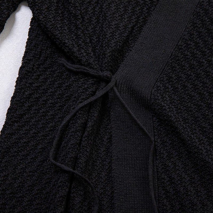 Buddha Stones Kimono homme uni à lacets et col en V, style décontracté printanier - image 3