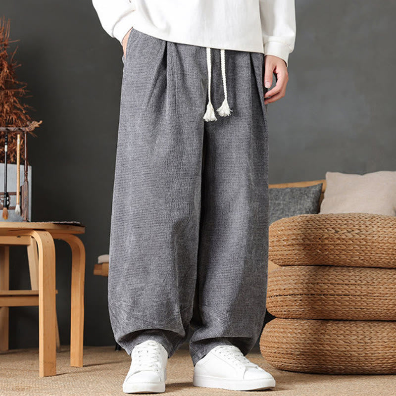 Buddha Stones Pantalon d'automne-hiver décontracté vintage à cordon de serrage, en velours côtelé, coupe droite, avec poches - image 1