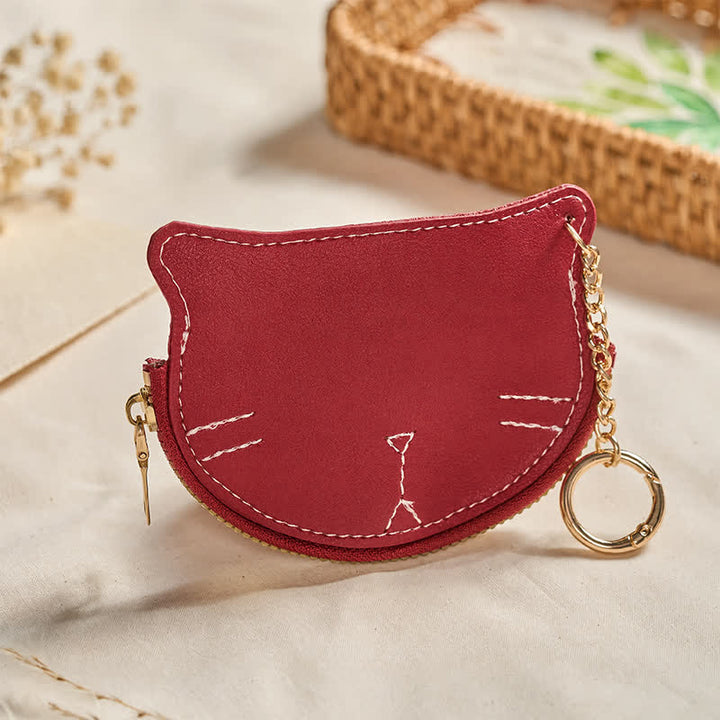 Buddha Stones Sac à main vintage en cuir avec fermeture éclair en forme de chat et breloque. - Rouge (Environ 10 cm × 1,3 cm × 7,4 cm) - image 9