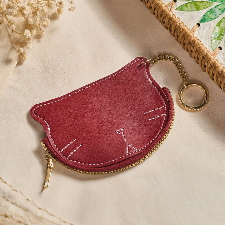 Buddha Stones Sac à main vintage en cuir avec fermeture éclair en forme de chat et breloque. - image 12