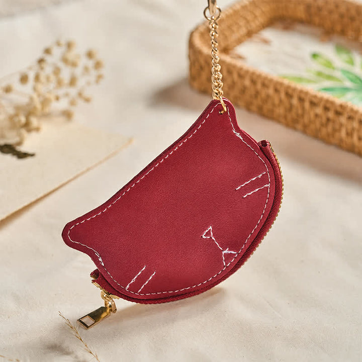 Buddha Stones Sac à main vintage en cuir avec fermeture éclair en forme de chat et breloque. - image 10
