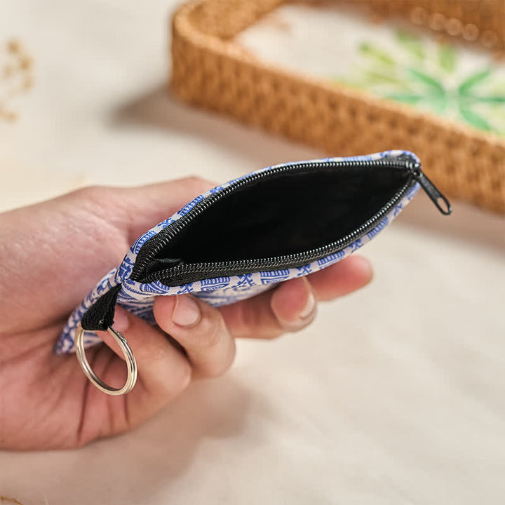 Buddha Stones Sac à main bohème bleu et blanc à fermeture éclair avec éléphant porte-bonheur - image 4