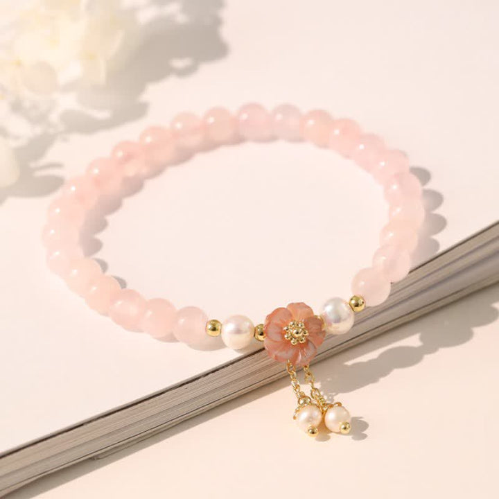 Buddha Stones Bracelet d'amour avec breloque fleur et perle de quartz rose - image 2