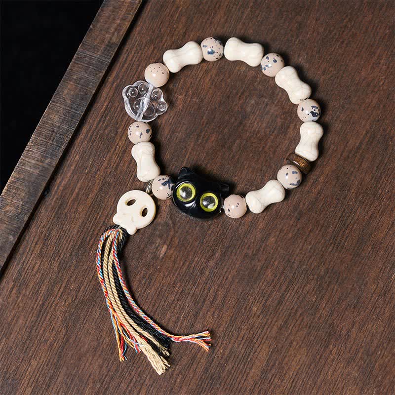 Buddha Stones Bracelet de courage avec motif crâne de chat et os - Crâne (Changement ♥ Courage) - image 0