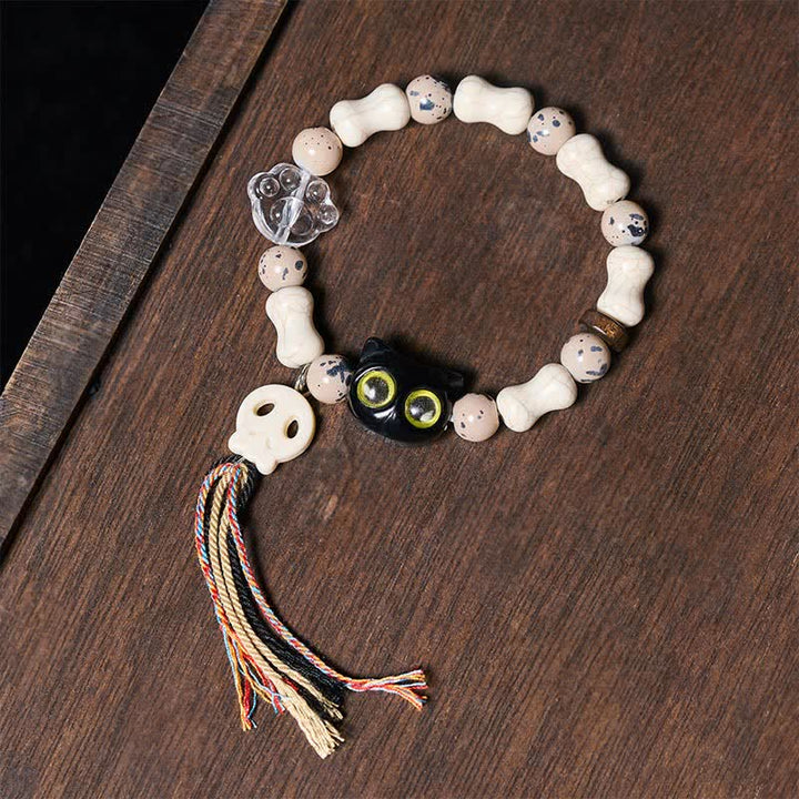 Buddha Stones Bracelet de courage avec motif crâne de chat et os - Crâne (Changement ♥ Courage) - image 0