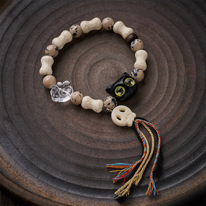 Buddha Stones Bracelet de courage avec motif crâne de chat et os - image 2