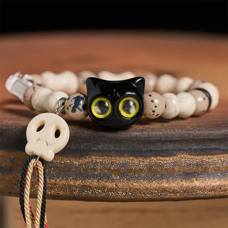 Buddha Stones Bracelet de courage avec motif crâne de chat et os - image 3