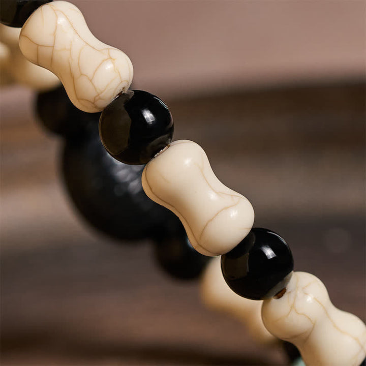 Buddha Stones Bracelet de force à perles avec crâne et chat noir - image 14
